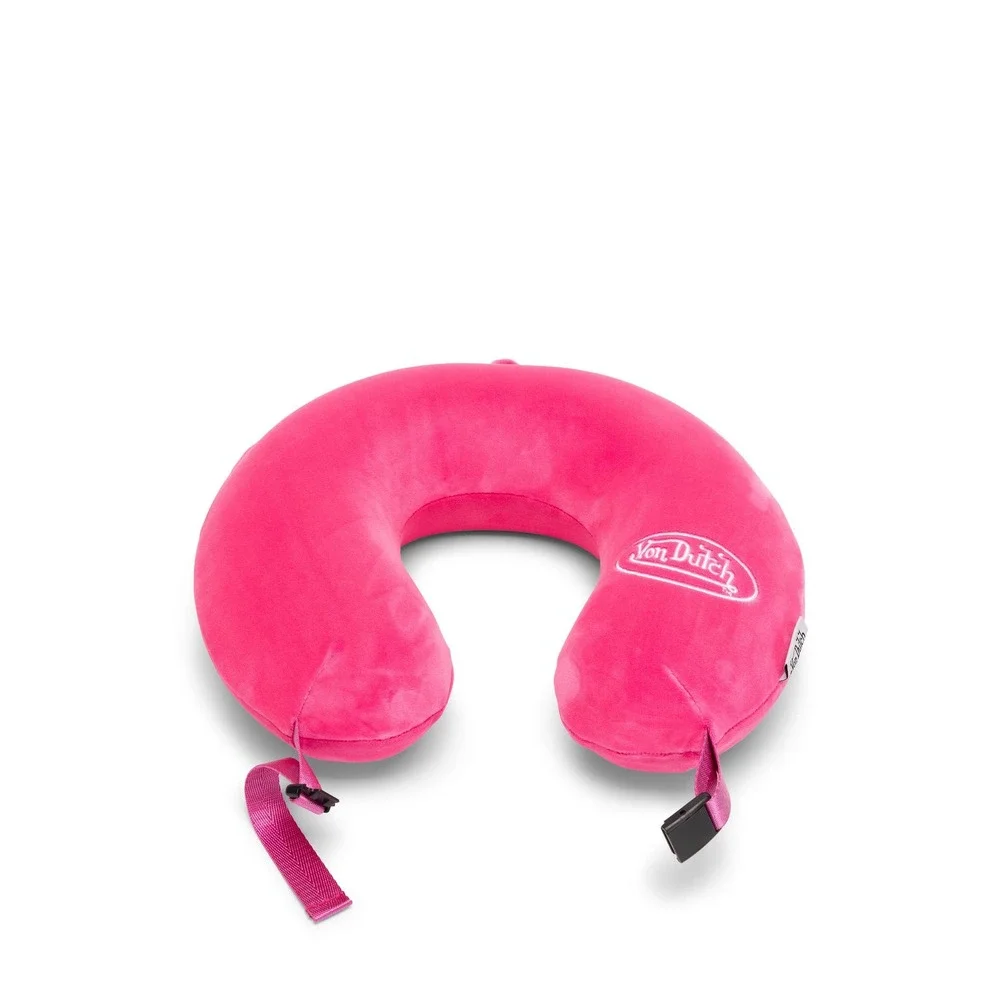 Von Dutch Hot Pink Embroidered Logo Travel Neck Pillow with Buckle Strap